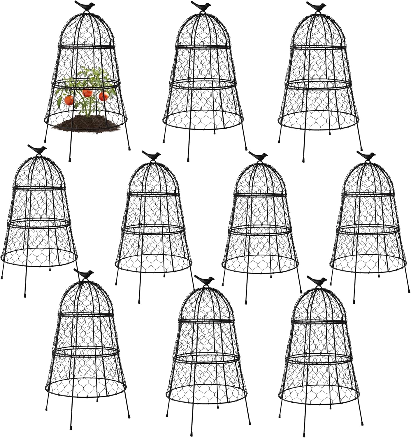 Pack of 10 Heavy-Duty Chicken Wire Plant Cloches – Rustproof Garden Protectors and Plant Cages for Vegetables and Flowers – Safeguard Plants from Deer and Critters – 20” x 12”
