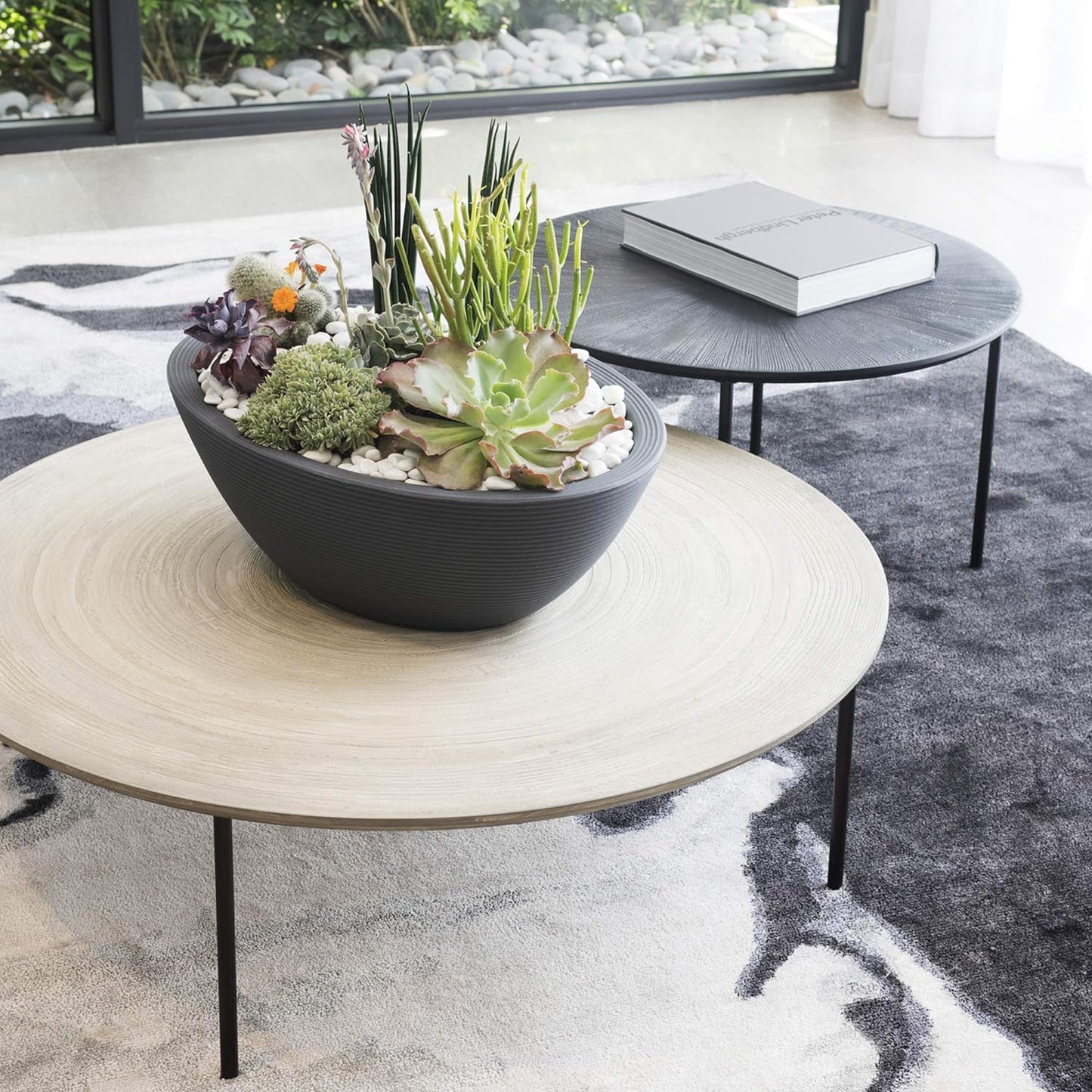 Crescent Garden Delano Oval Planter Bowl, Succulent Garden, Unique Indoor/Outdoor Double-Walled Plant Bowl with Plug- Oval Shape - 30" L x 21" W x 10" H (Slate)