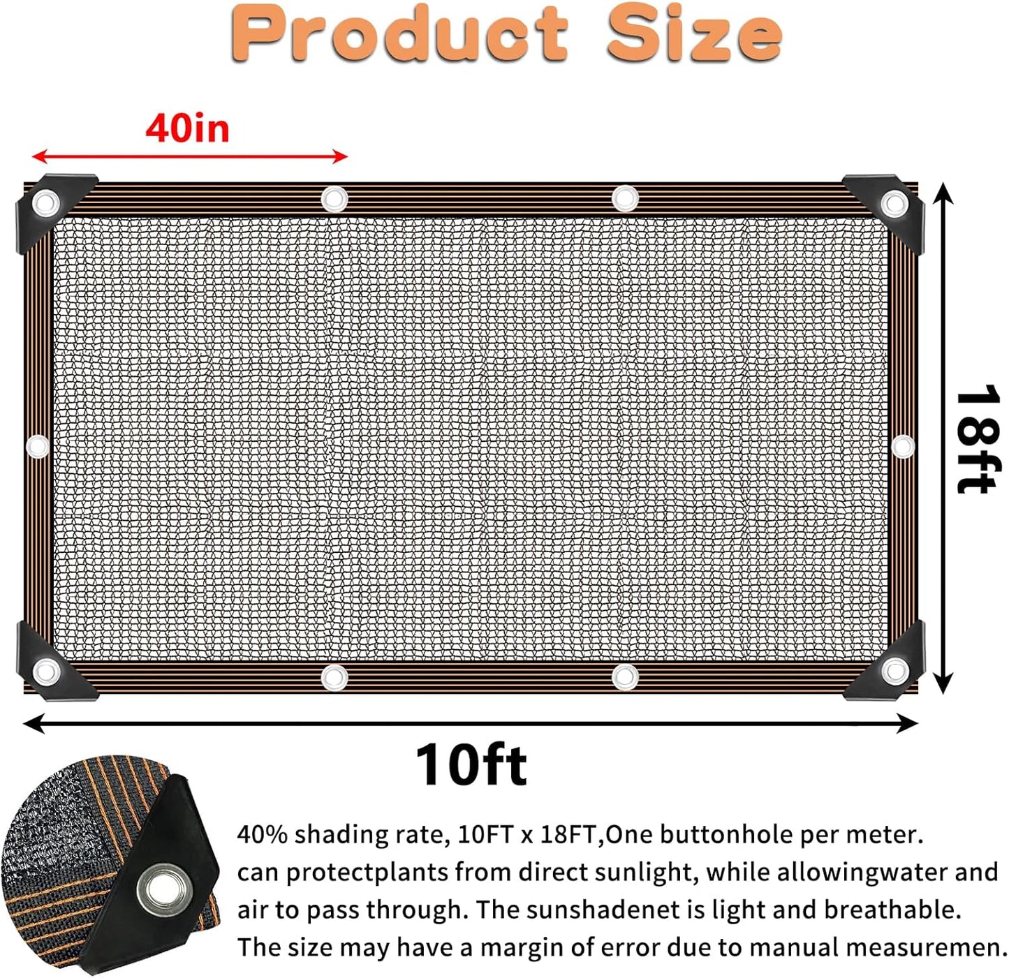 QLOFEI 40-50% Shade Cloth with Grommets, Sunblock Mesh Tarp Shade Neting Cover for Plant Greenhouse, Easier to Hang Shade Cloth for Patio Kennel Chicken Coop Lawn Pool Garden Shade Sail, 10x17 FT