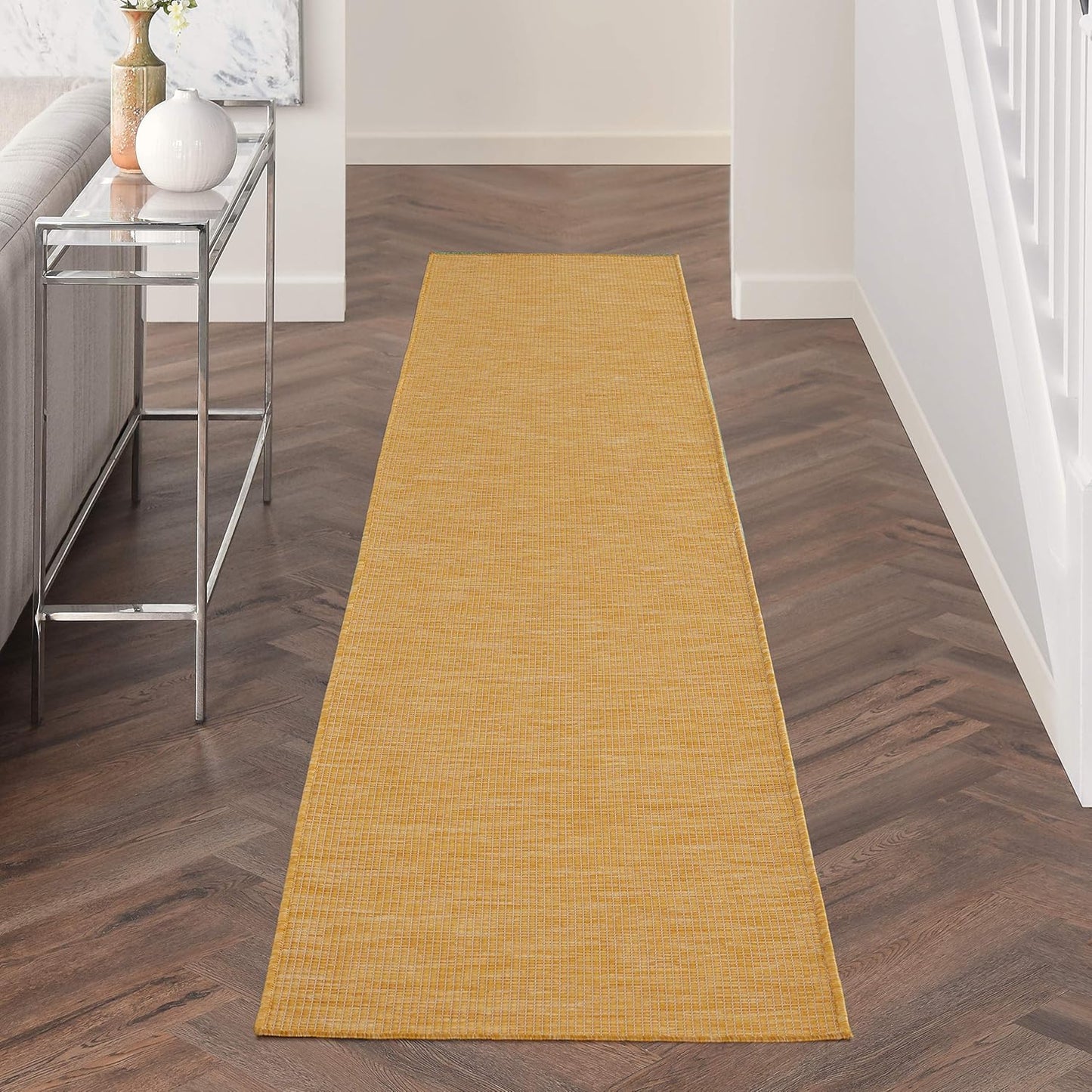 Nourison Home Positano 10' Runner Yellow Fabric Modern Area Rug (10' Runner)