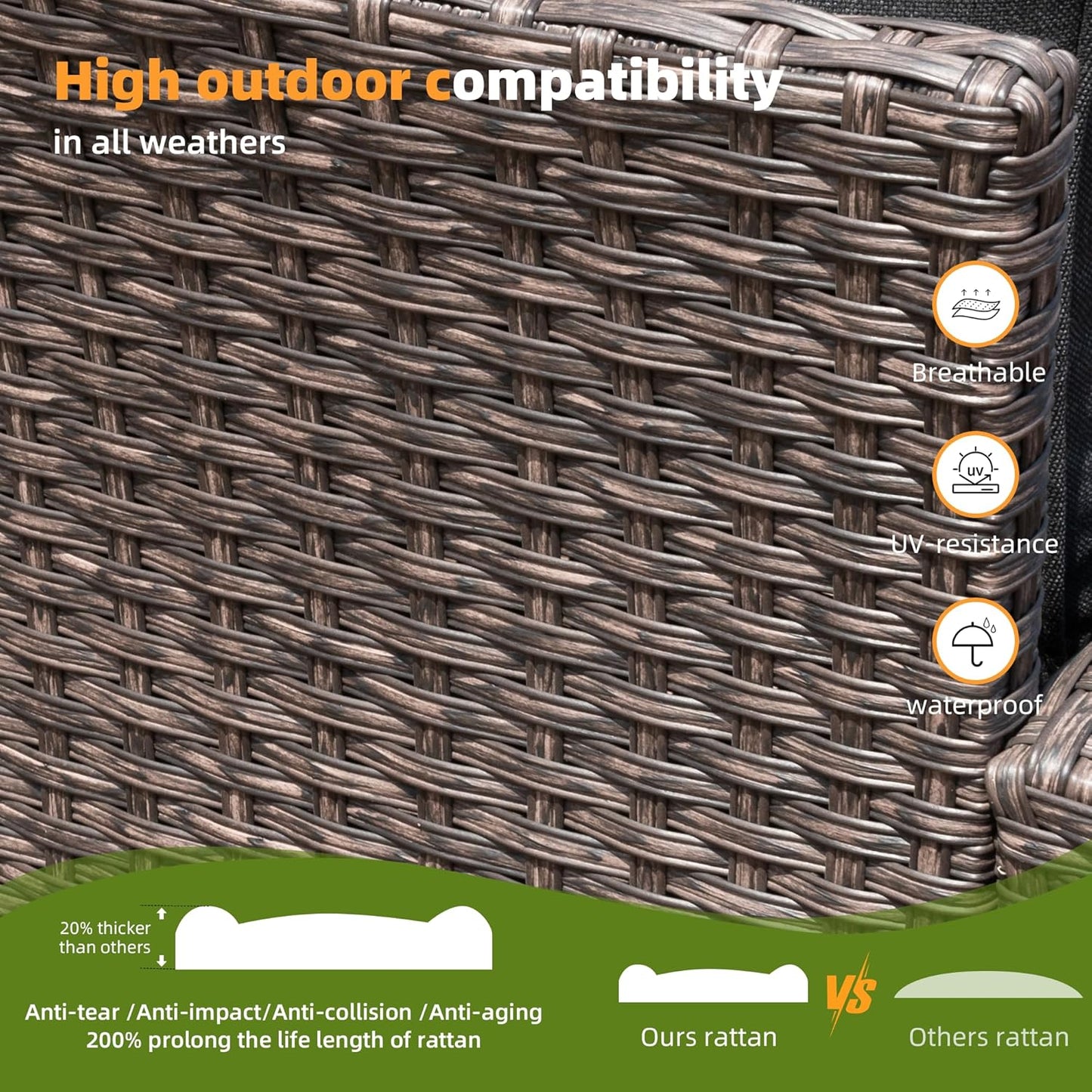 Outdoor Patio Sectional Sofa Set, 6-Piece Rattan Furniture, Patio Conversation Sets with Fire Pit, Seats 7, Light Grey