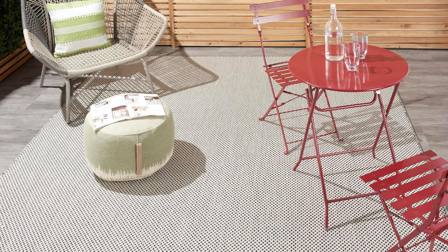 Nourison Home Courtyard 96" x 120" Fabric Indoor/Outdoor Rug in Ivory Charcoal