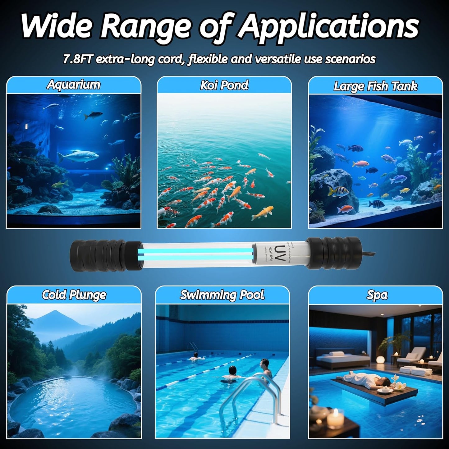 Pond UV Light for Fish Tank UV Pond Water Clarifier for 100-3000 Gallon UV Pond Filter for Outdoor Pond Swimming Pool and Spa Large Fish Tank UV Light Aquarium for Koi Pond Algae Control（42W）