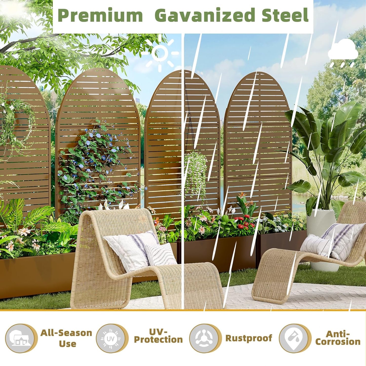 Casaphoria Metal Raised Garden Bed with Trellis and Wheels, 72"x47"x16" Arched Planter Box for Climbing Plants, Vegetables & Vines, Features Drainage Holes and Privacy Screen (Brown-Louvered)