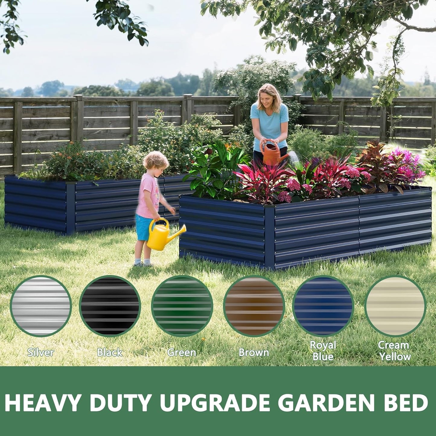 FOOWIN 2pcs 8x4x2ft Galvanized Raised Garden Bed, Planter Raised Garden Boxes Outdoor, Large Metal Raised Beds for Gardening, Garden Bed for Vegetables, Flowers, Herb, Royal Blue