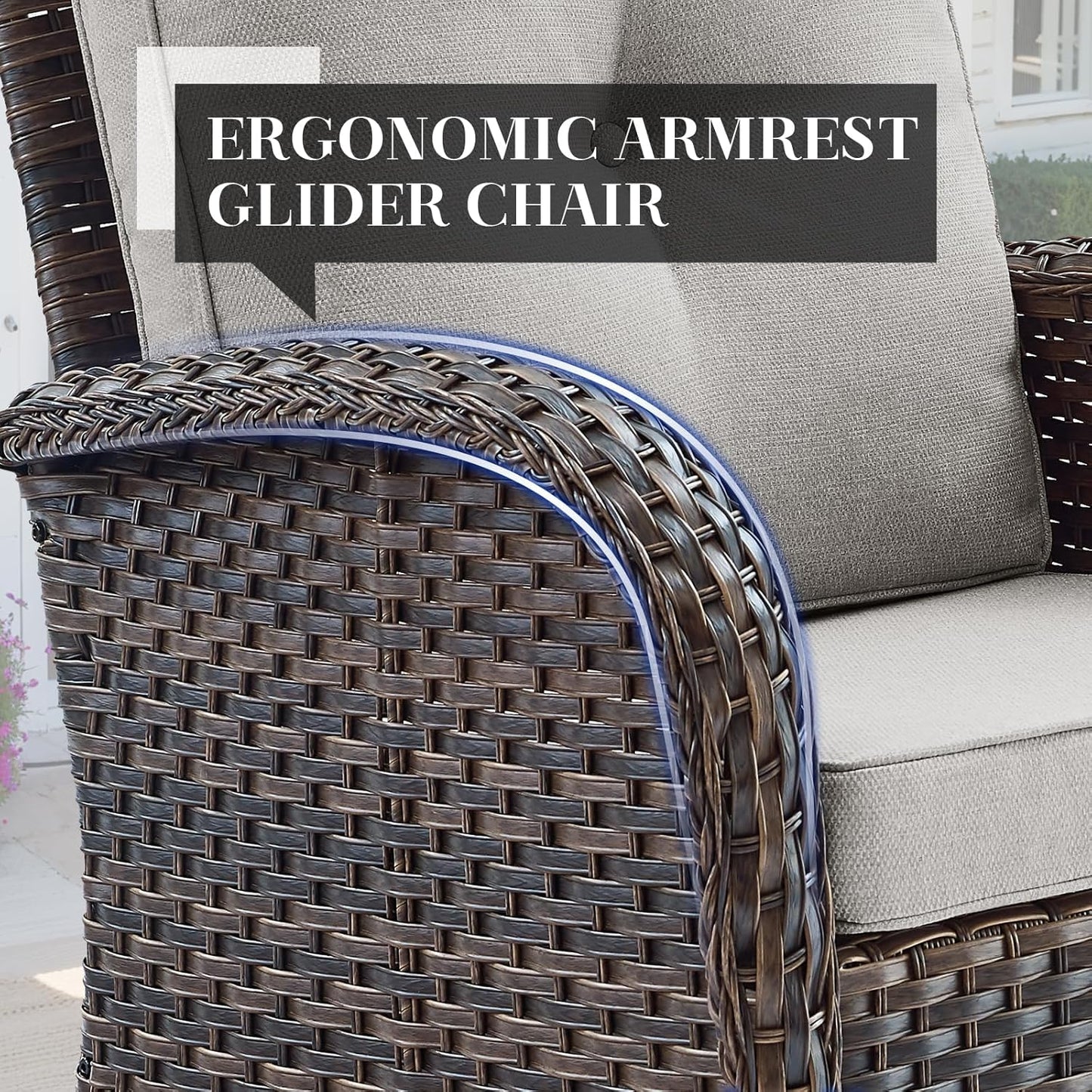 HUMMUH 5 Pieces Patio Furniture Set Wicker Outdoor Bistro Chairs with Ottomans Glass Top Side Table,Outdoor Conversation Set for Porch Deck Backyard Poolside