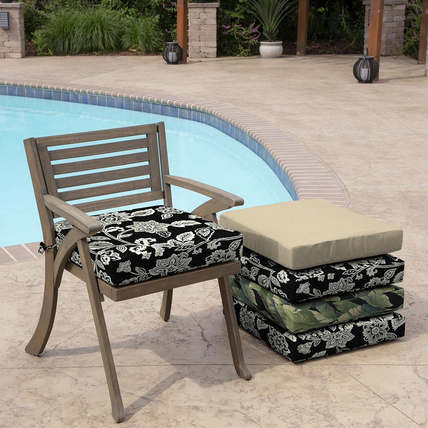 Arden Selections Outdoor Seat Cushion, 19 x 19, Rain-Proof, Fade Resistant 19 x 19, Ashland Black Jacobean (Pack of 4)