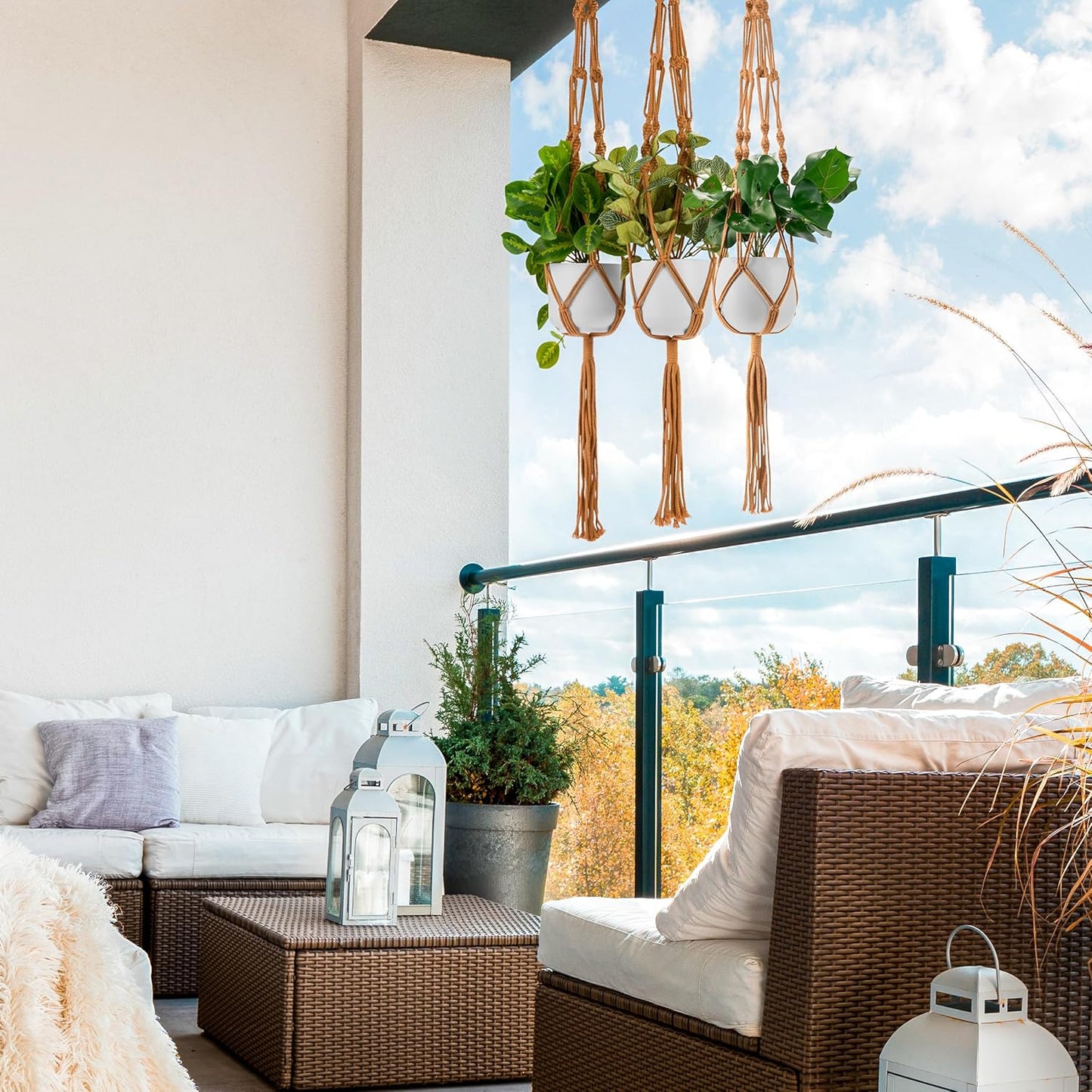 Sorbus Macrame Plant Hanger (4 Pack) Indoor Outdoor Hanging Plant Pots Cotton Rope, Elegant for Home, Patio, Garden (Brown)