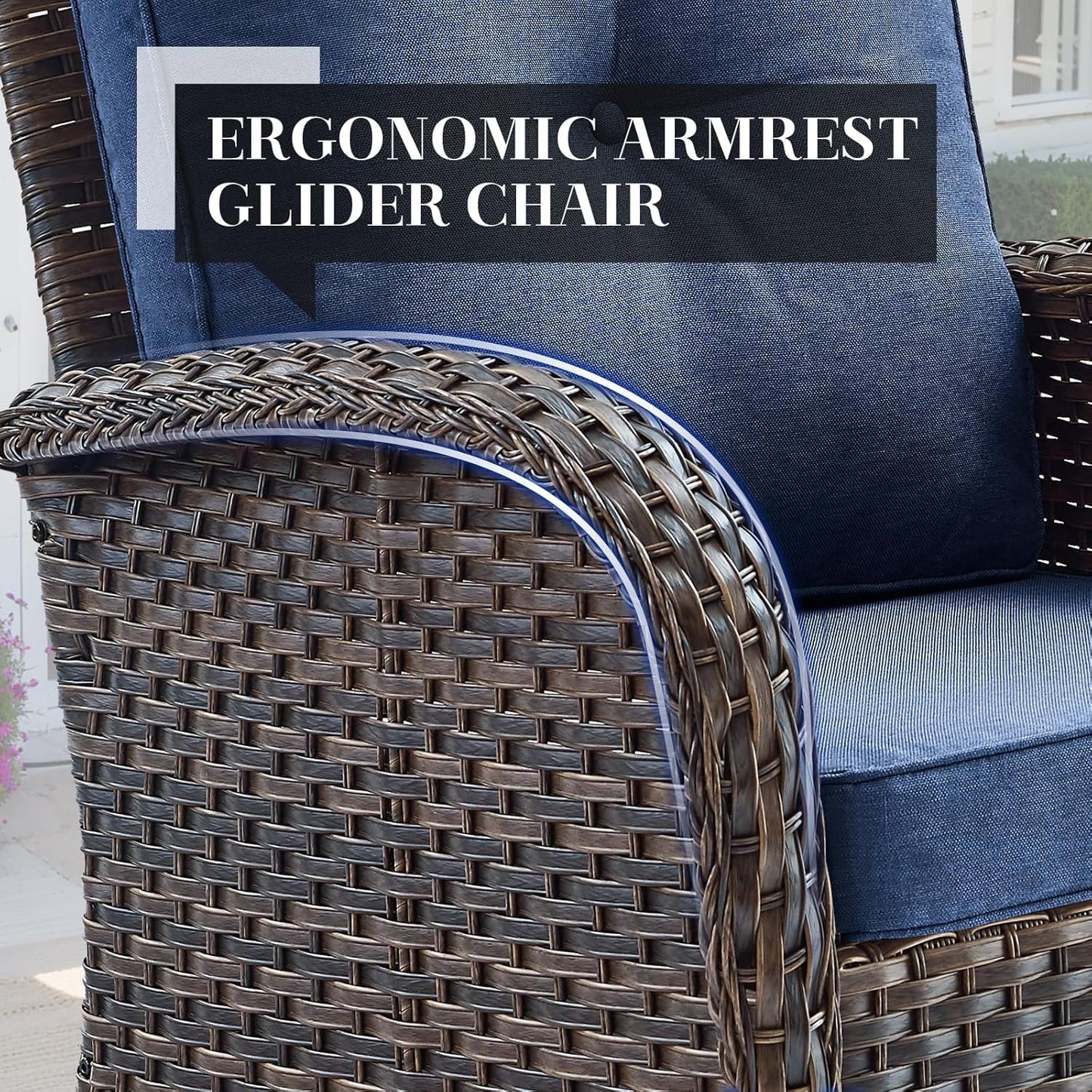 HUMMUH 5-Piece Patio Furniture Set with Fire Pit,Wicker Patio Glider Loveseat Outdoor Swivel Rocker Chairs for Backyard,Poolside,Deck