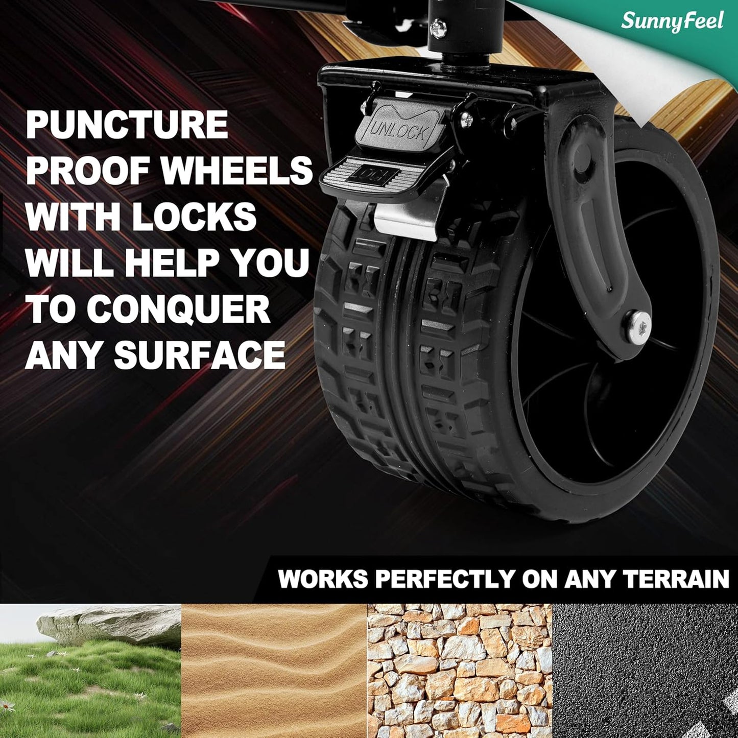 SunnyFeel Heavy Duty Collapsible Outdoor Utility Wagon Cart 400LB Capacity Adjustable Handlebar,Foldable Beach Wheels Stable Durable Oxford Fabric for Shopping Garden Camping (Black & Red)