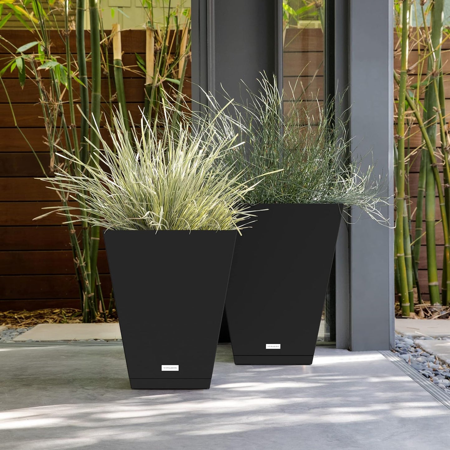 Veradek Nobleton Indoor/Outdoor Wide Square Planter (Black, 22" - 2 Pack with 2 Saucer Trays)