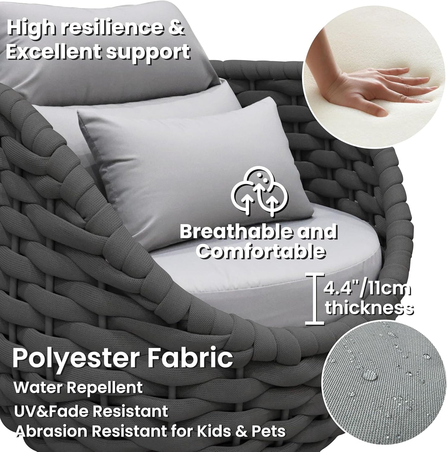 4 Pieces Courtyard Seating Set: Aluminum Woven Rope Patio Furniture Chair Set - All Weather Metal Outdoor Conversation Set - Assembled Armchair w/Table for Bistro Deck Porch Balcony Apartment