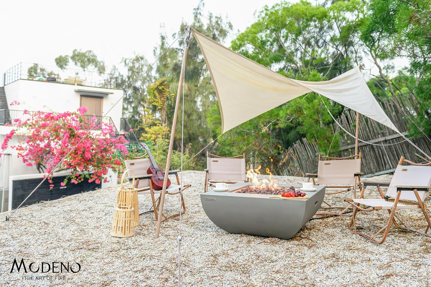 AMS Fireplace | Modeno | Westport | Firepit Table | Cover and Lava Rocks Included | (Fuel: Liquid Propane - Light Gray)