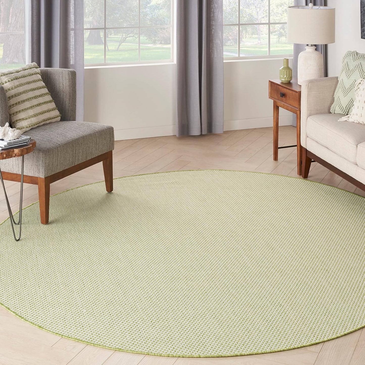 Nourison Home Courtyard Indoor/Outdoor Ivory Green 6' x Round Area Rug, Easy Cleaning, Non Shedding, Bed Room, Living Room, Dining Room, Backyard, Deck, Patio (6 Round)