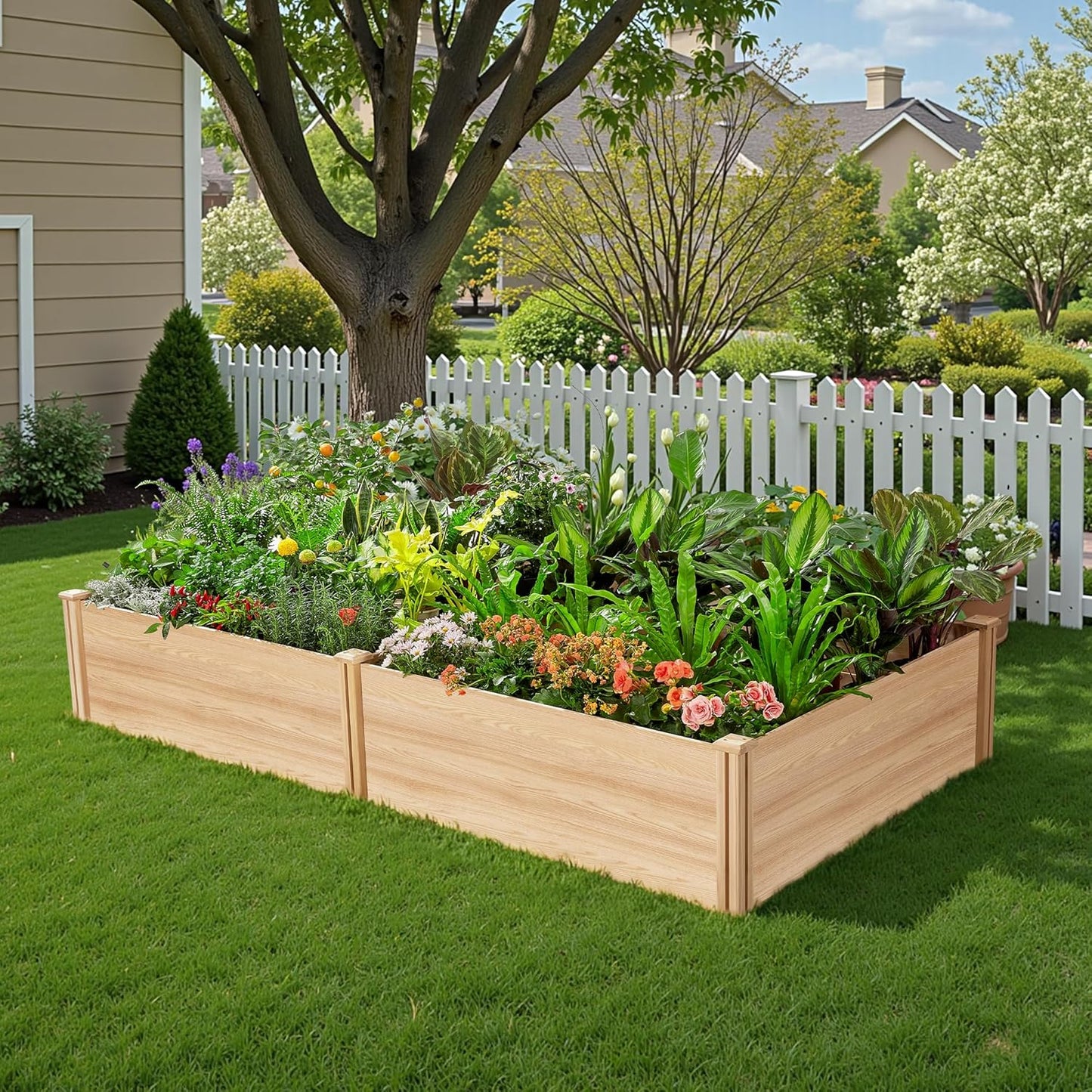 SPECRAFT 8x4 Ft Wood Raised Garden Bed, Durable 15 Inch Depth Planter Box for Vegetables, Herbs, and Flowers, Ideal for Outdoor Gardening with Open Base