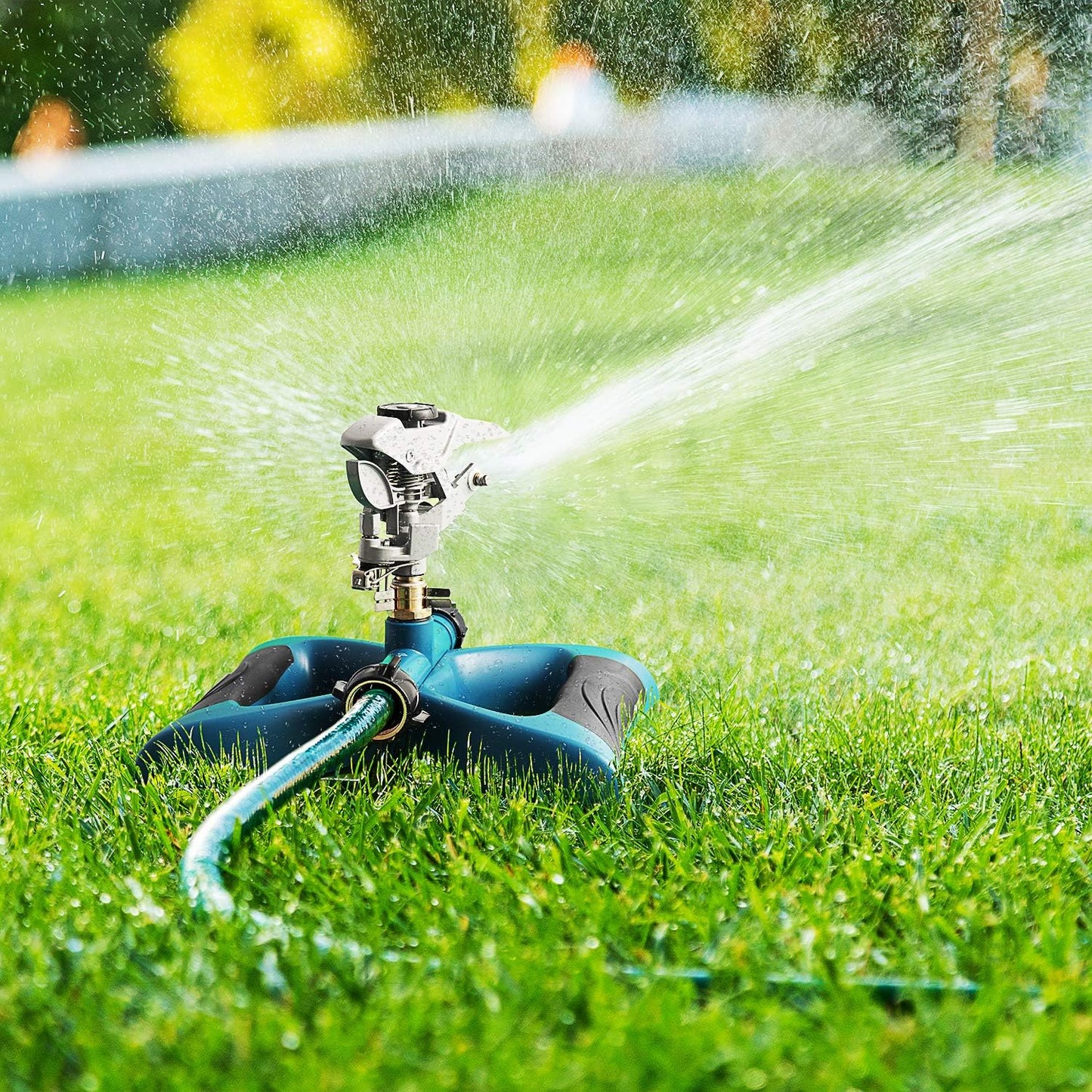 Lawn Sprinkler with Metal Head - 360 Degree Pulsating Garden Water Sprinkler for Lawn - Waters up to 85 feet in Diameter, Adjustable Spraying Area and Distance