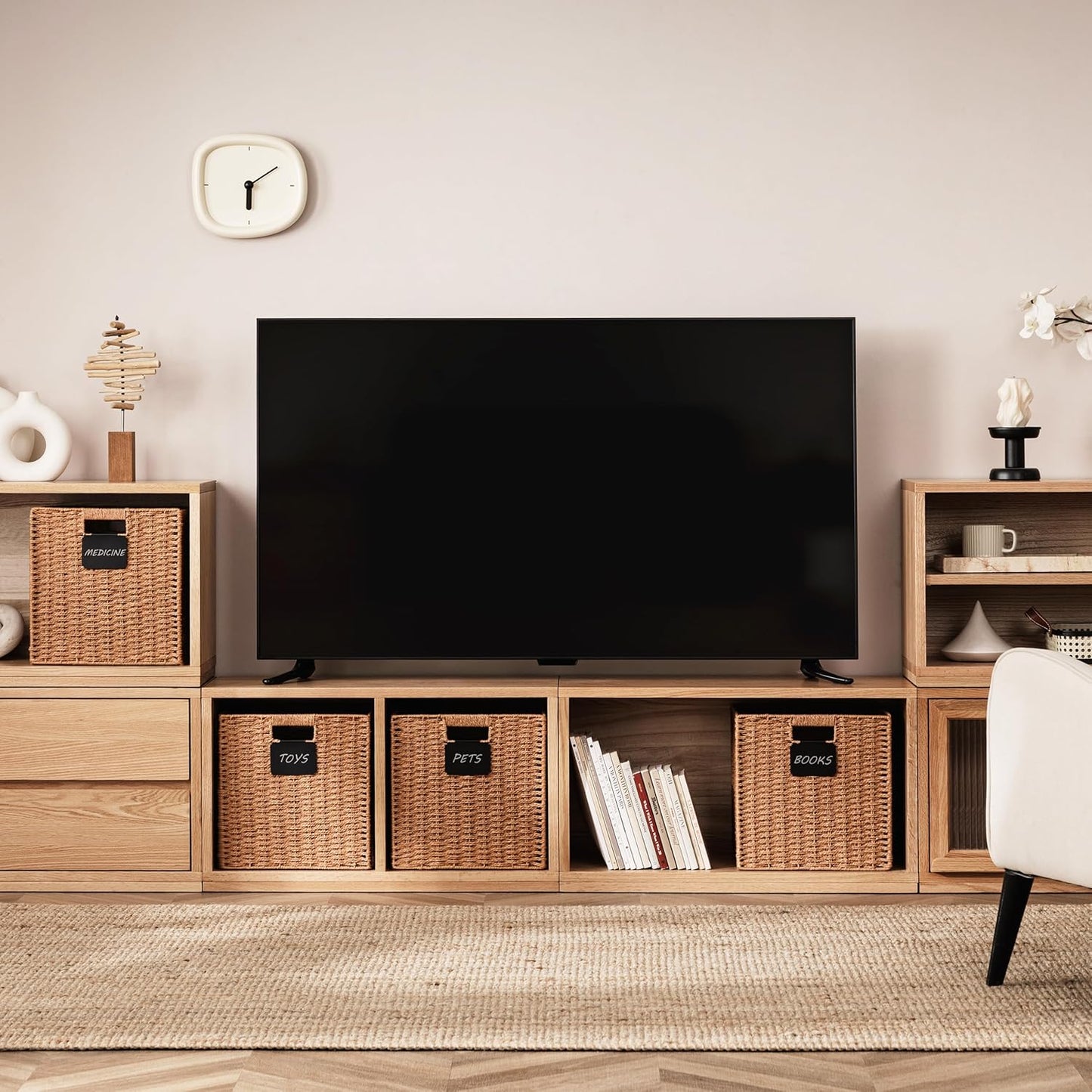 UBBCARE 2 Pack Wicker Basket, 10.5×10.5 Storage Cubes with Label, Foldable Cube Storage Bin with Handle, Square Storage Basket for Shelves, Woven Paper Rope Basket for Organizing, Caramel