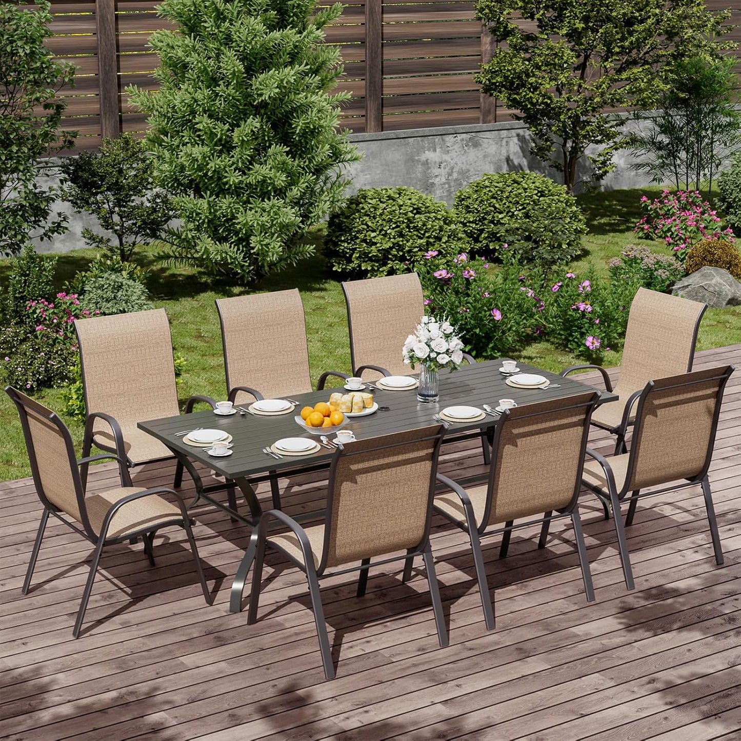 UDPATIO Patio Chairs Set of 8, Stackable Outdoor Dining Chairs with High Back, Breathable Textilene Fabric Outdoor Chair All Weather, 350LBS Capacity for Garden, Backyard (Brown)