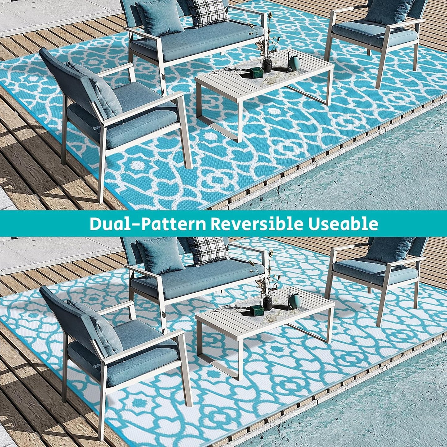 HEBE Outdoor Rug Waterproof 6x9, Plastic Straw Rug Camping Rug, Reversible Outdoor Patio Rugs RV Mat Clearance, Indoor Outside Floor Carpet for Porch,Deck,Camper,Balcony,Backyard