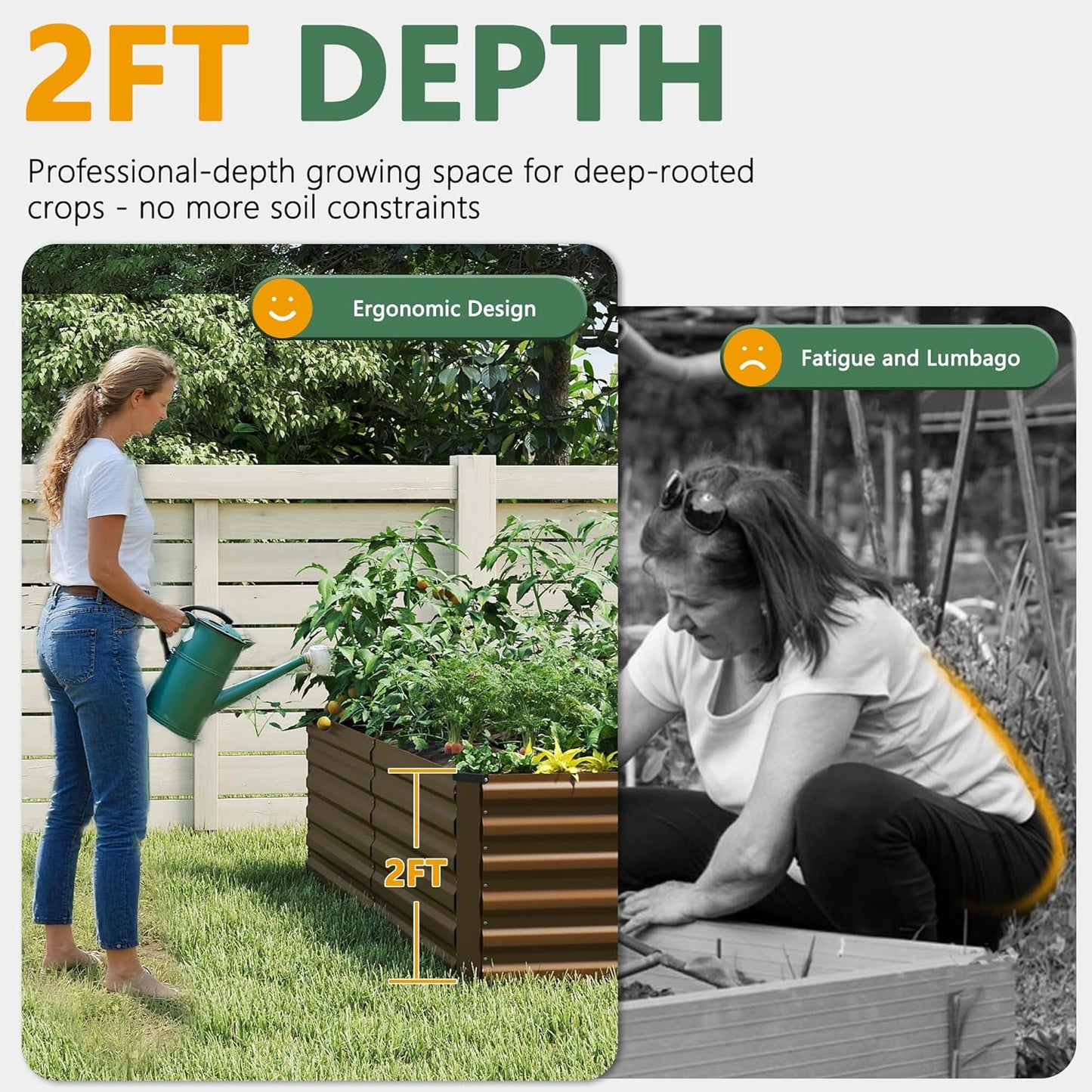 FOOWIN 2pcs 6x3x2ft Galvanized Raised Garden Bed, Planter Raised Garden Boxes Outdoor, Large Metal Raised Beds for Gardening, Garden Bed for Vegetables, Flowers, Herb,269 Gallon Capacity, Brown