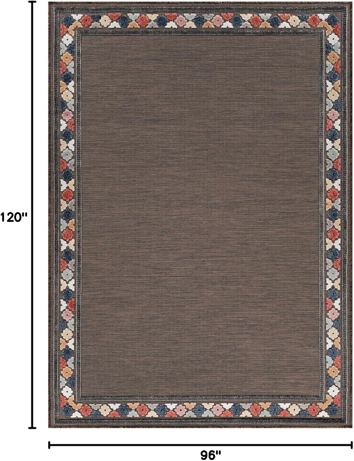 Beverly Rug Outdoor Rug 8x10 Modern Bordered Area Rugs for Indoor and Outdoor Patio Easy to Clean Non Shedding Living Room Porch Garden Washable Outside Carpet (8 x 10 Brown)