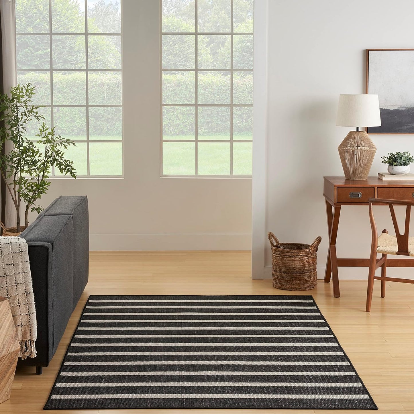 Nourison Home Positano 7' x 10' Fabric Black Ivory Area Rug