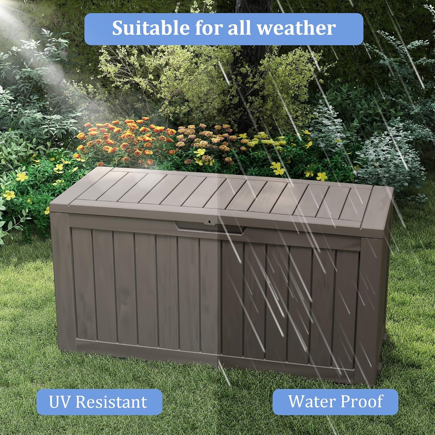 80 Gallon Outdoor Storage Box with Wheels, Waterproof Lockable Resin Deck Box Patio Storage Bin for Pool Accessories Cushion Furniture, Garden Tools, UV-Resistant Outside Delivery Grey