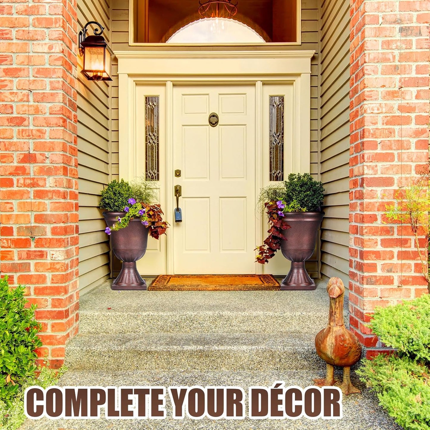 Dandat 4 Pack Large Outdoor Urn Planter 22 inch Tall Plastic Planter for Front Proch Classic Vase Decorative Garden Pot for Indoor Outdoor Door Patio Deck Decor (Vintage Copper)