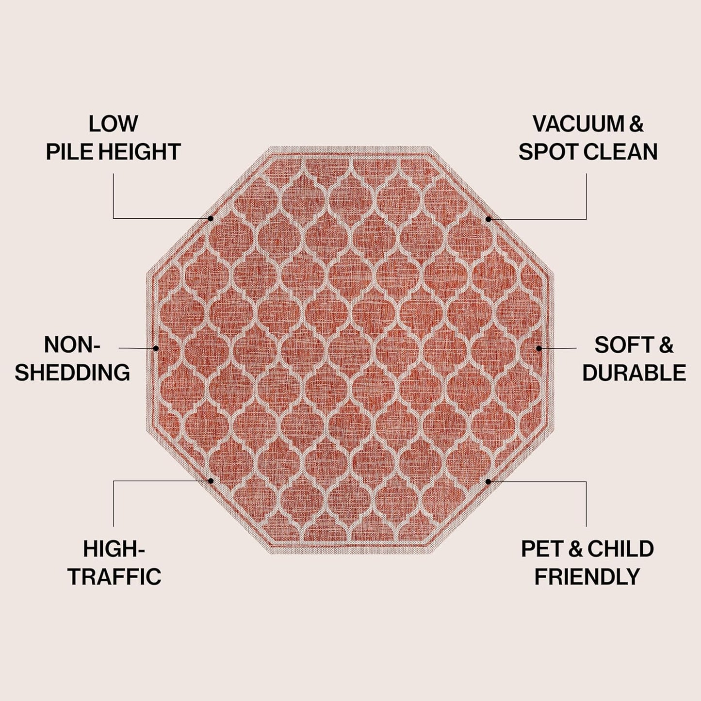 Eyely BMS109C-8TGN Trebol Moroccan Trellis Textured Weave Red/Beige 8' Octagon Indoor/Outdoor Area Rug, Red/Beige, 8' Octagon, Indoor/Outdoor, Area Rug