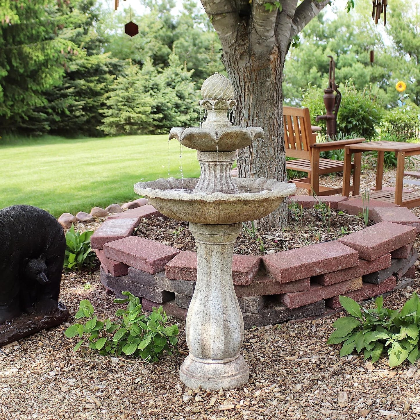 Sunnydaze Pineapple 46-Inch 2-Tier Outdoor Solar Fountain - Decorative Water Fountain with Pump for Garden, Patio, Yard or Balcony - Earth Finish