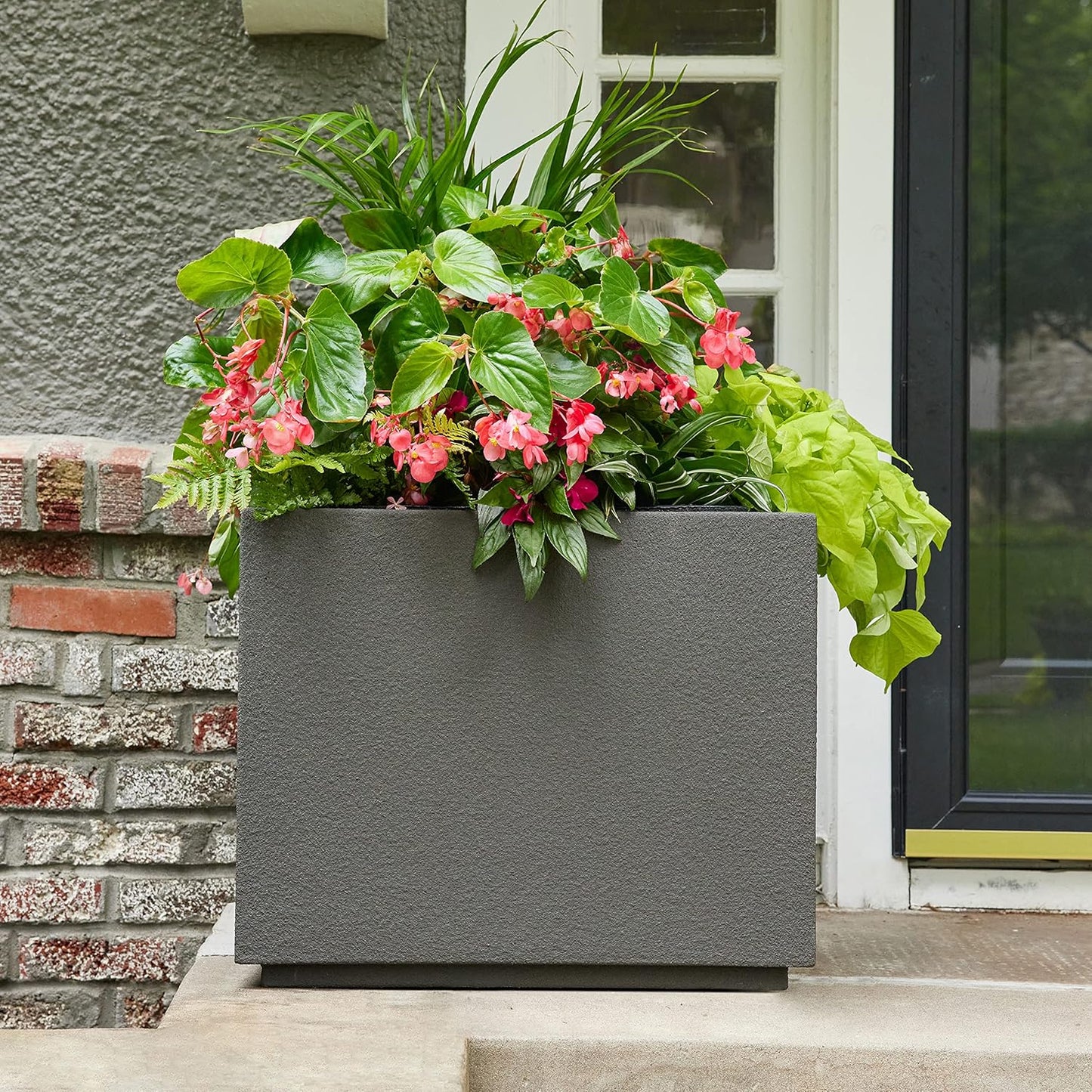 PolyStone Planters Monterrey 23 in. x 23 in. Brown Square Planter'