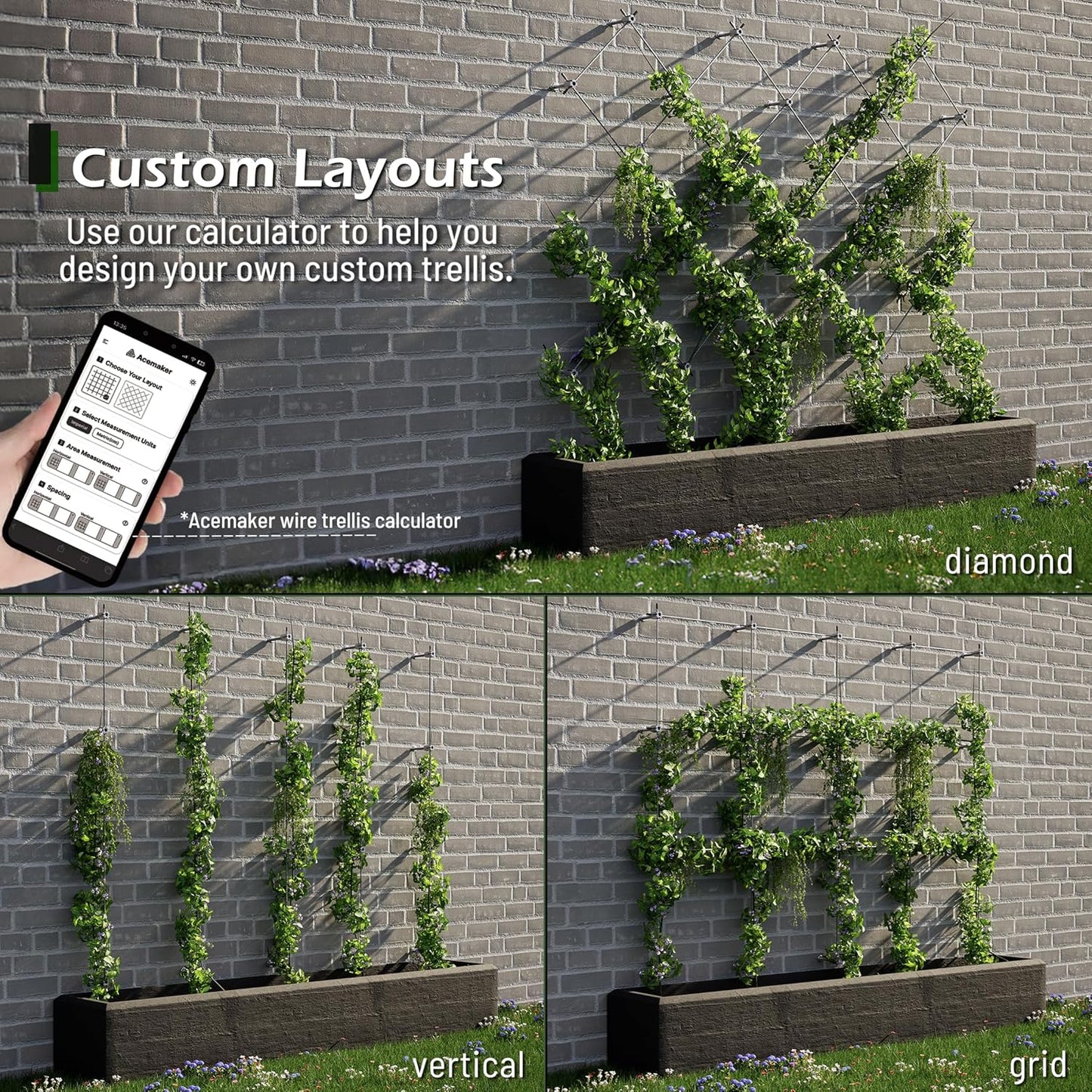 Wire Trellis for Climbing Plants Outdoor, 12 pcs Wall Wire Trellis Kit, T316 Stainless Steel Wall Trellis Kit Espalier Cable Trellis System (Hubs Only, Without Cable)