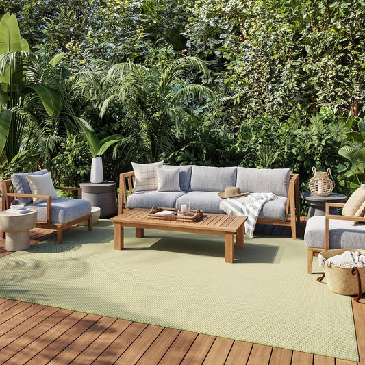 Nourison Courtyard Indoor/Outdoor Ivory Green 8' x 10' Area Rug, Geometric, Easy Cleaning, Non Shedding, Bed Room, Living Room, Dining Room, Deck, Patio, Backyard (8x10)