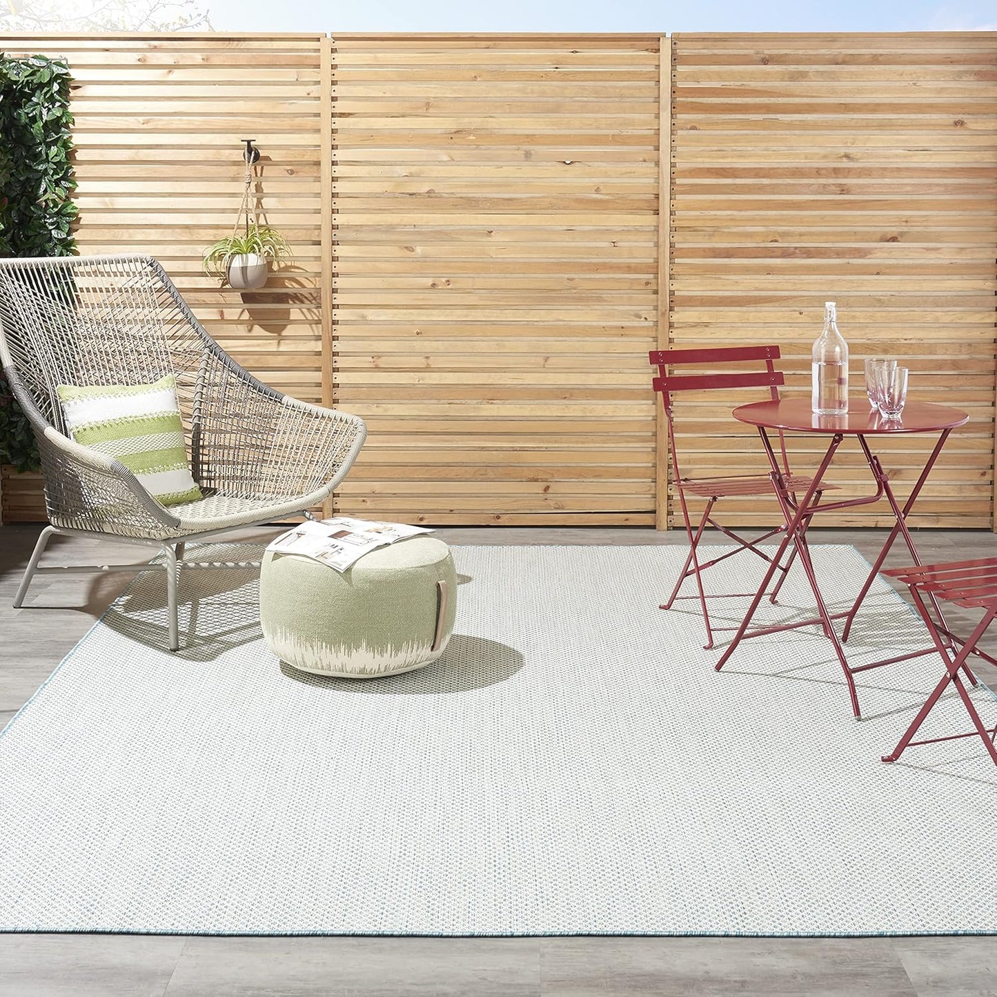 Nourison Courtyard Indoor/Outdoor Ivory Aqua 8' x 10' Area Rug, Geometric, Easy Cleaning, Non Shedding, Bed Room, Living Room, Dining Room, Deck, Patio, Backyard (8x10)