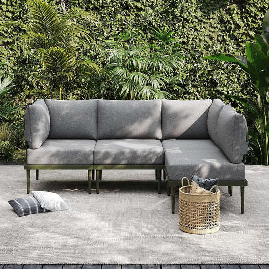 Sundale Outdoor 4 Pieces Metal Patio Furniture Set, Outdoor Sectional Sofa w/6 Inch Olefin Cushion, Modern Outdoor Conversation Sets