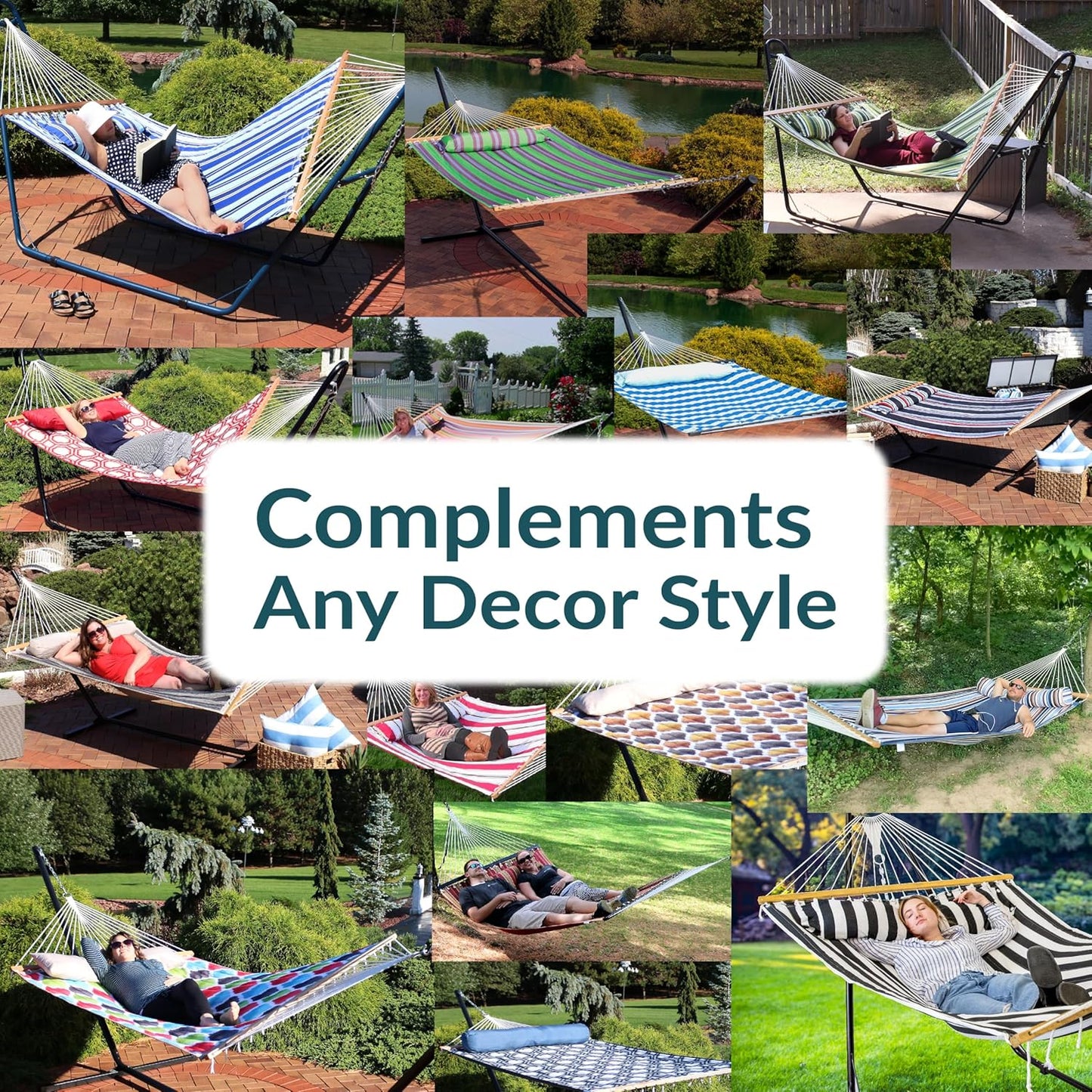 Sunnydaze Quilted Outdoor Hammock with Spreader Bars - Heavy-Duty 450-Pound Capacity Double Hammock for Outside - Catalina Beach