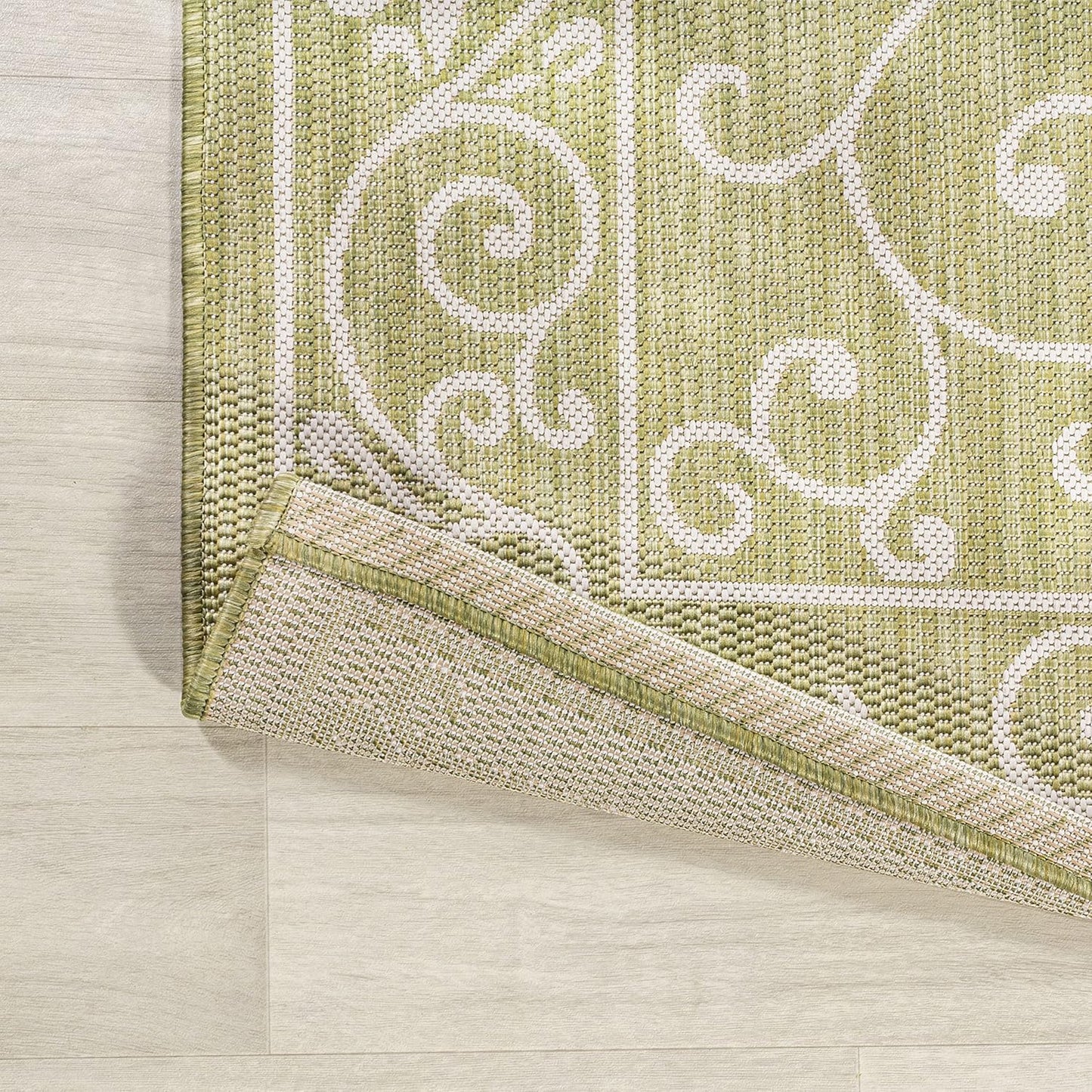 JONATHAN Y SMB106H-9 Charleston Vintage Filigree Textured Weave Indoor Outdoor Area Rug, Coastal,Traditional,Transitional Easy Clean,Bedroom,Kitchen,Backyard,Patio, Non-Shed, Green/Cream, 9 X 12