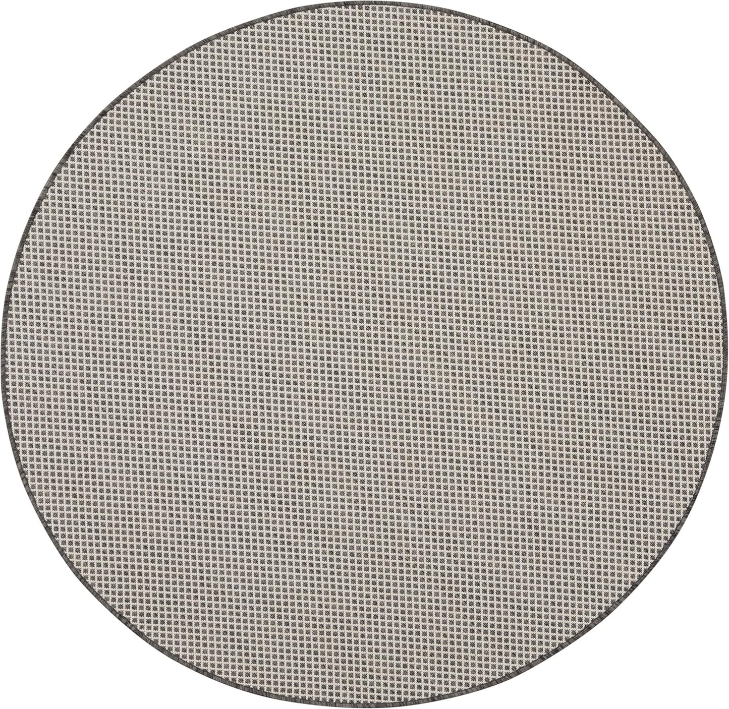 Nourison Home Courtyard Indoor/Outdoor Ivory/Charcoal 4' x Round Area Rug, Easy Cleaning, Non Shedding, Bed Room, Living Room, Dining Room, Backyard, Deck, Patio (4 Round)
