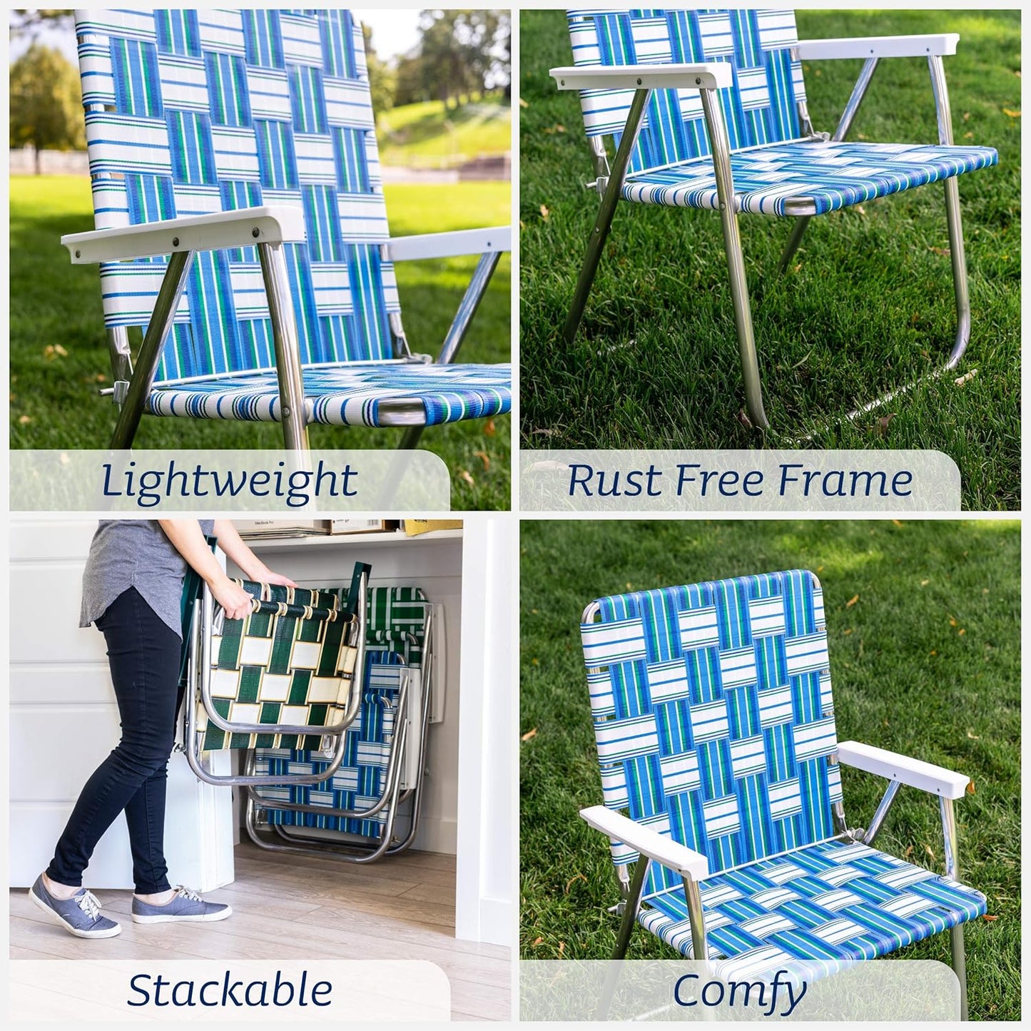 Lawn Chair USA Folding Aluminum Outdoor Patio Lawn Chair | Heavy-Duty Webbed Chairs for Camping, Sports, Beach, Yard & Tailgating | Lightweight Portable | Classic - Green/Yellow