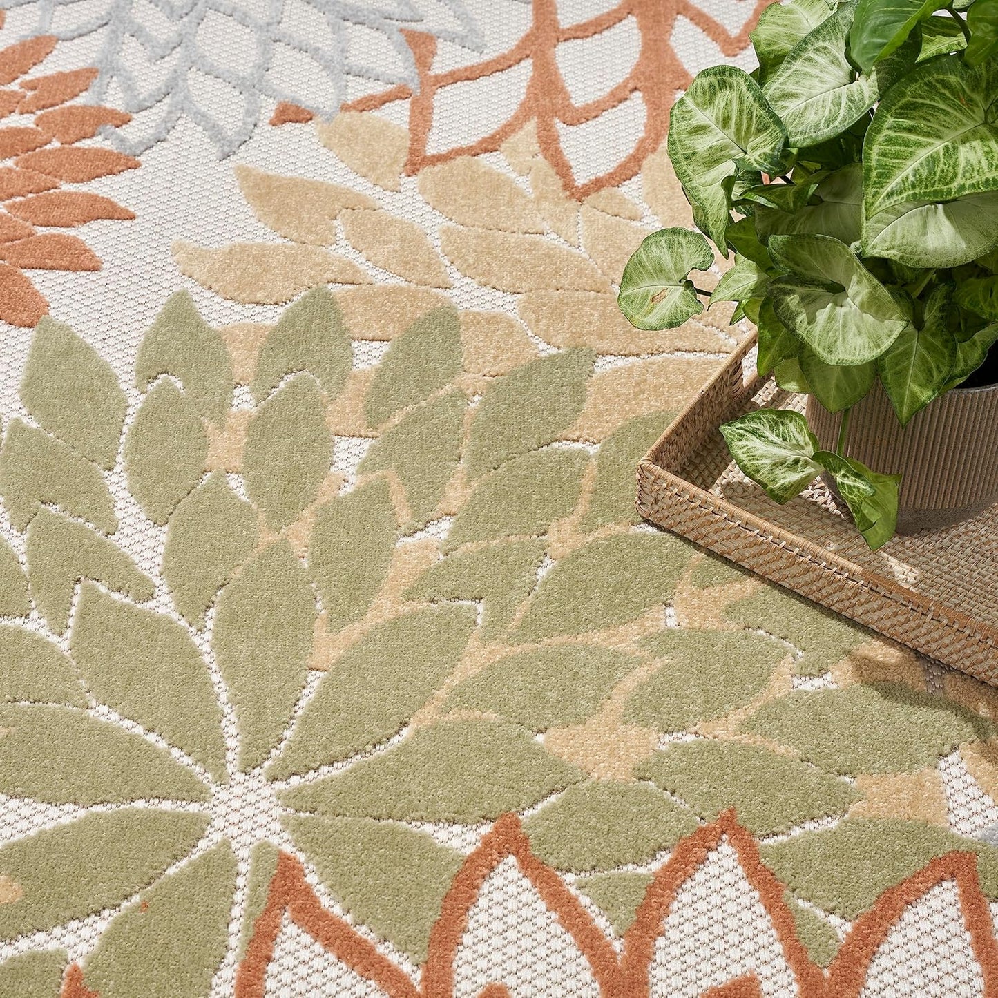 Nourison Home Aloha Indoor-Outdoor Ivory Multicolor 3'6" x 5'6" Area Rug, Easy Cleaning, Non Shedding, Bed Room, Living Room, Dining Room, Backyard, Deck, Patio (4x6)