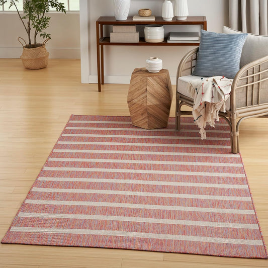 Nourison Home Positano Indoor/Outdoor Rainbow Ivory 5' x 7' Area Rug, Easy Cleaning, Non Shedding, Bed Room, Living Room, Dining Room, Deck, Backyard, Patio (5x7)