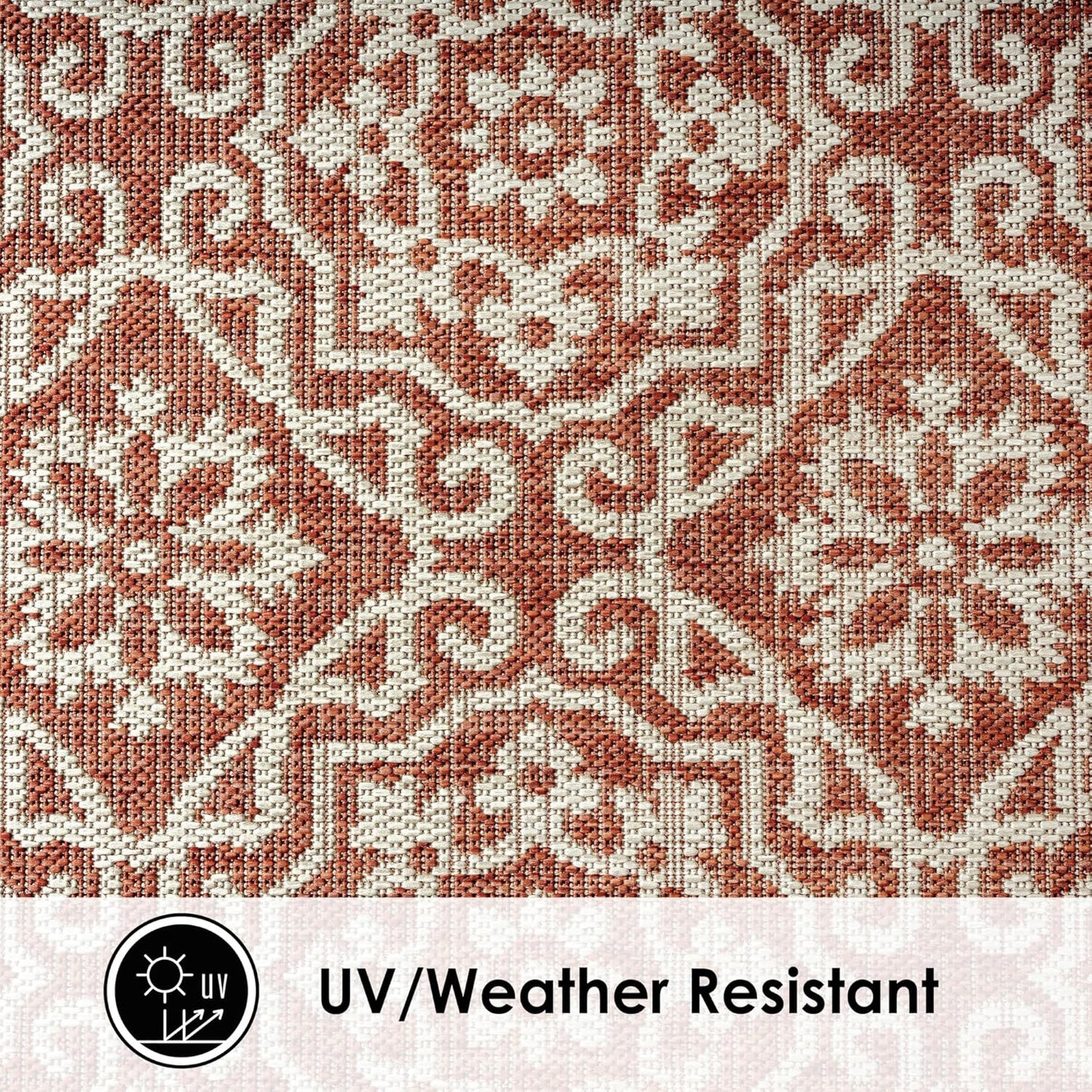 Nicole Miller New York Patio Country Julia Transitional Geometric Indoor/Outdoor Area Rug, Terracotta/Ivory, 7'9"x10'2"