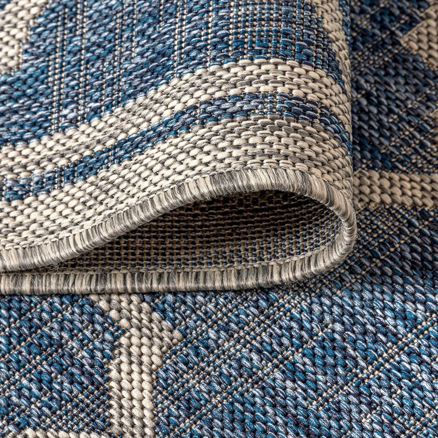 Eyely BMS109D-6R Santa Monica Trebol Moroccan Trellis Textured Weave, Pet Friendly, Non-Shedding, Stain Resistant, Easy-Cleaning, Navy/Gray, 6' Round, Indoor/Outdoor, Area Rug