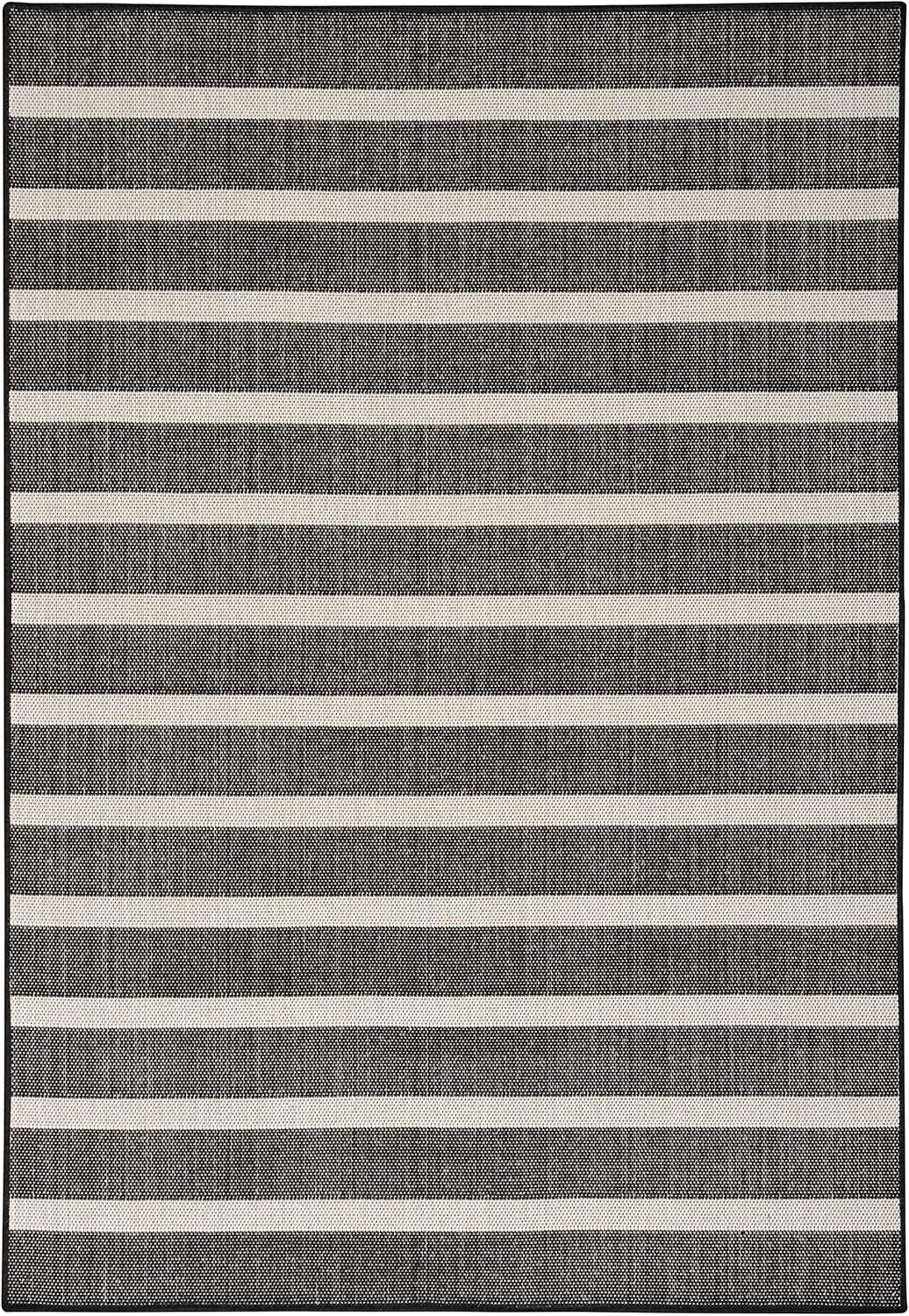 Nourison Home Positano Indoor/Outdoor Black Ivory 6' x 9' Area Rug, Easy Clean, Non Shedding, Bed Room, Living Room, Dining Room, Deck, Backyard, Patio (6x9)