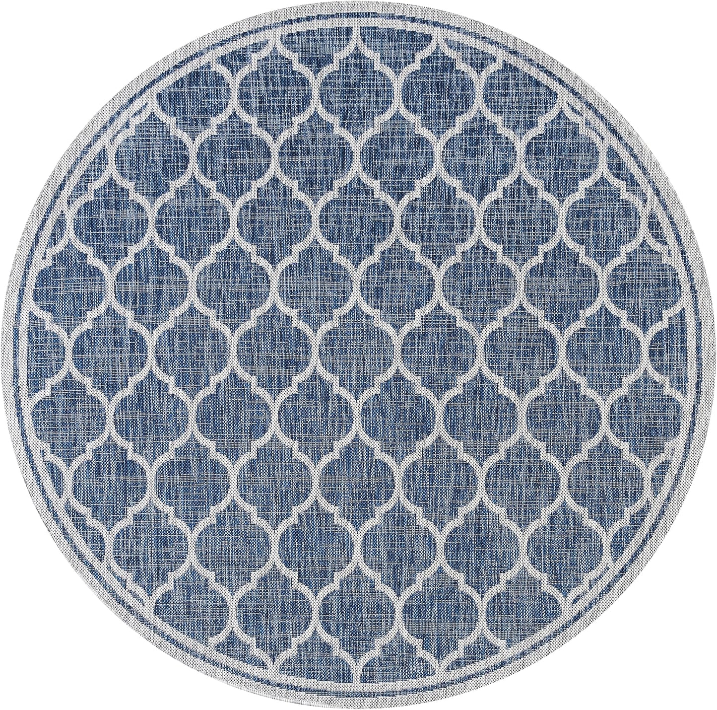 Eyely BMS109D-5R Santa Monica Trebol Moroccan Trellis Textured Weave Indoor/Outdoor Area Rug Coastal;Bohemian, Bedroom, Backyard, Patio, Easy-Cleaning, Non-Shedding, 5' Round, Navy/Gray