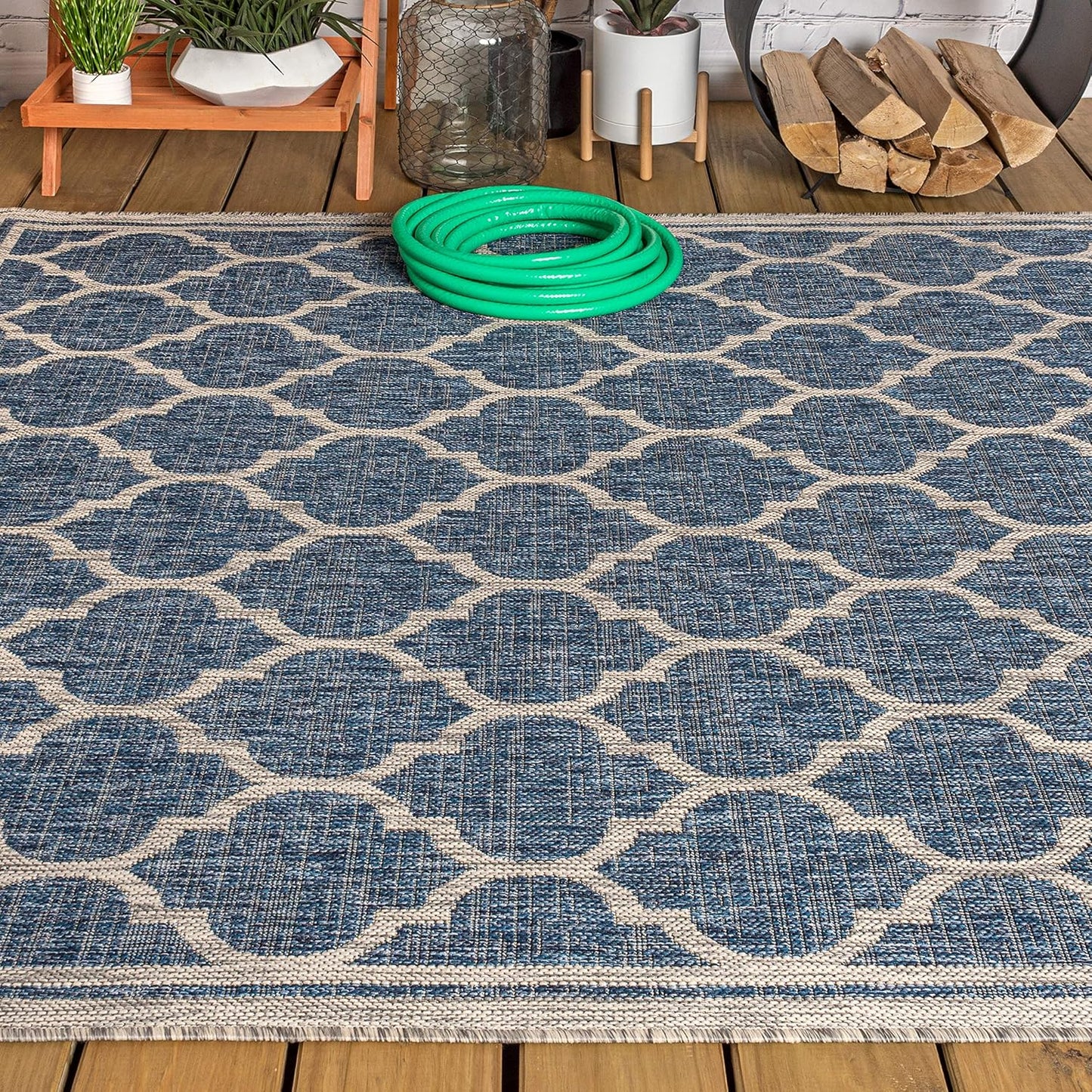 Eyely BMS109D-14 Santa Monica Trebol Moroccan Trellis Textured Weave, Pet Friendly, Non-Shedding, Stain Resistant, Easy-Cleaning, Navy/Gray, 10 ft. x 14 ft., Indoor/Outdoor, Area Rug
