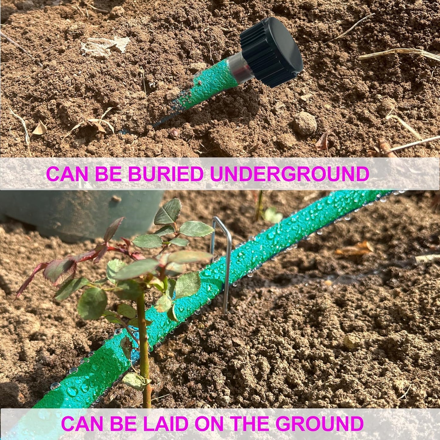 3/8” Soaker Hose 100 ft/Upgraded Rubber Hose Save 70% Water/Flexible Durable Garden Hose Quick Connect Fittings with Brass Ends/Ideal for Lawns,Trees,Vegetables,Gardens & Flower Beds