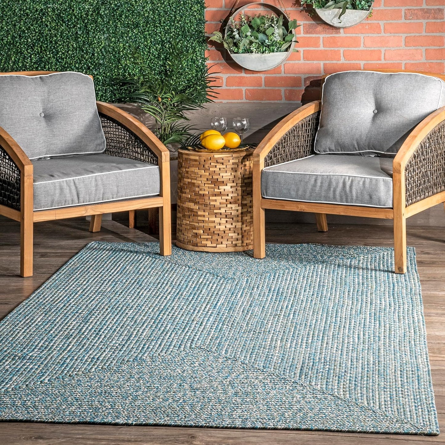 nuLOOM 6' x 9' Solid Hand Braided Indoor/Outdoor Area Rug, Pet-Friendly, High Traffic, Weather Resistant, for Patio, Balcony, Bedroom, Living, Dining Room, Wynn Aqua