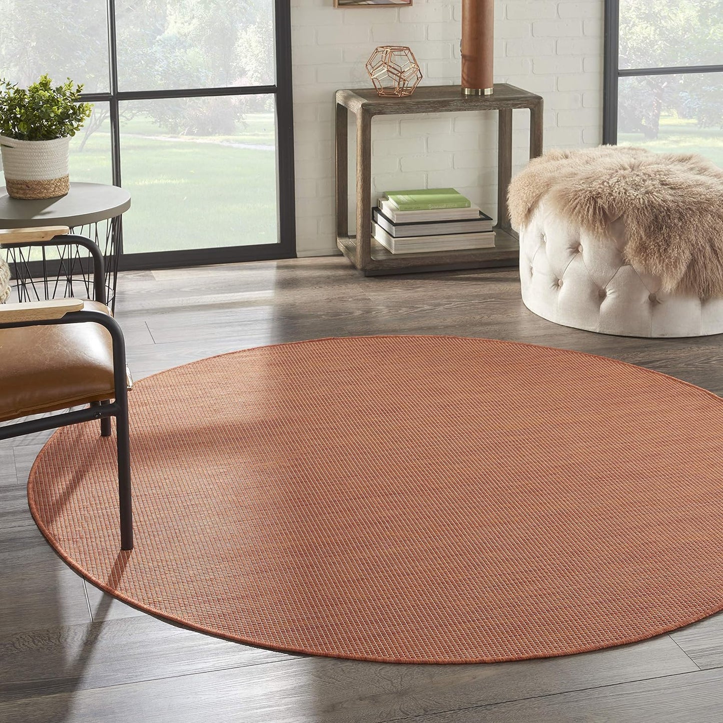 Nourison Positano Indoor/Outdoor Terracotta 6' x Round Area Rug, Easy Cleaning, Non Shedding, Bed Room, Living Room, Dining Room, Backyard, Deck, Patio (6 Round)