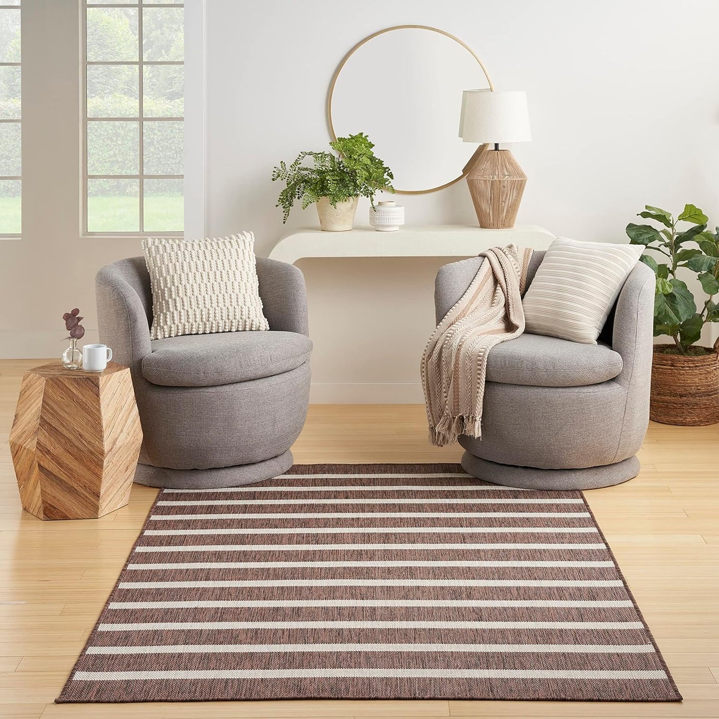 Nourison Home Positano Indoor/Outdoor Natural Ivory 4' x 6' Area -Rug, Easy -Cleaning, Non Shedding, Bed Room, Living Room, Dining Room, Deck, Backyard, Patio (4x6)